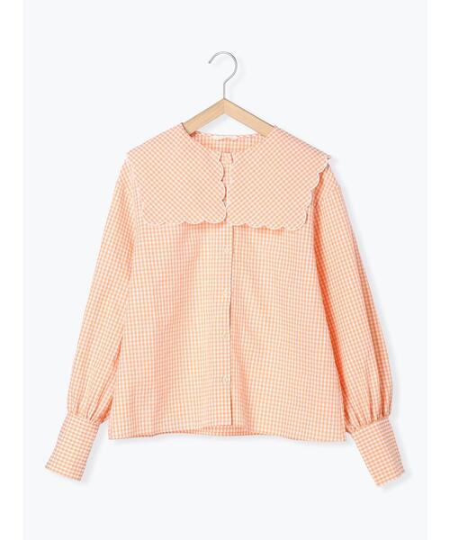 ehka sopo（エヘカソポ）の「ギンガムスカラップブラウス(セットアップ可)（シャツ/ブラウス・レディース・ブラック/オレンジ/ベージュ/グリーン・F）」の18枚目の写真