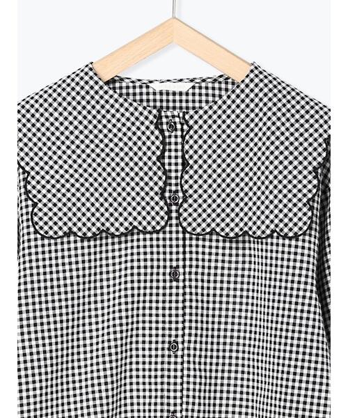 ehka sopo（エヘカソポ）の「ギンガムスカラップブラウス(セットアップ可)（シャツ/ブラウス・レディース・ブラック/オレンジ/ベージュ/グリーン・F）」の10枚目の写真