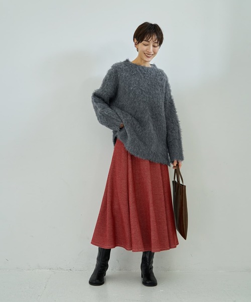 STYLE DELI(スタイルデリ)の「【Made in JAPAN】ニット調ワッフルロングフレアスカート(スカート・レディース・スミクロ/レッド・M/S)」の3枚目の写真