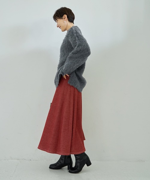 STYLE DELI(スタイルデリ)の「【Made in JAPAN】ニット調ワッフルロングフレアスカート(スカート・レディース・スミクロ/レッド・M/S)」の6枚目の写真