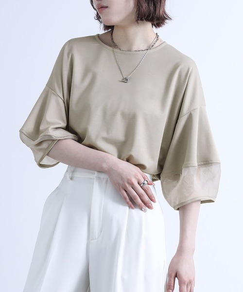 n'OrLABEL（ノアールレーベル）の「【機能素材】『ランタンスリーブTシャツ』（Tシャツ/カットソー・レディース・オフホワイト/グレイッシュブルー/グレイッシュベージュ/ブラック/オレンジ・1/2）」の3枚目の写真