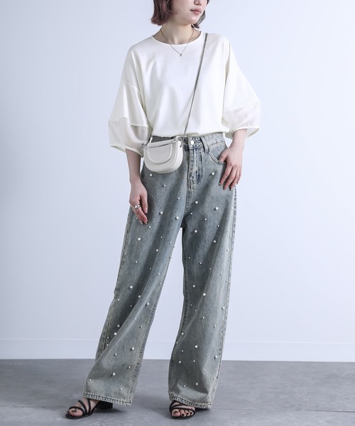 n'OrLABEL（ノアールレーベル）の「【機能素材】『ランタンスリーブTシャツ』（Tシャツ/カットソー・レディース・オフホワイト/グレイッシュブルー/グレイッシュベージュ/ブラック/オレンジ・1/2）」の15枚目の写真