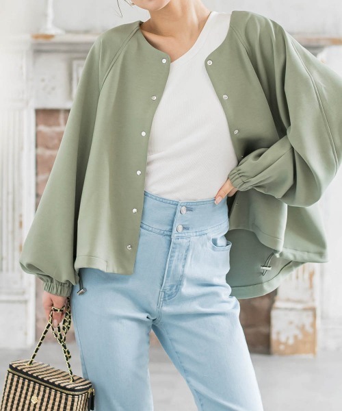 【春アウター】ダンボール袖ボリュームブルゾン《セットアップ対応/手洗い可能》