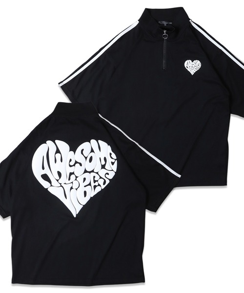 Jungle Storm(ジャングルストーム)の「JUNGLESTORM ハート発砲PT2本ラインハーフZIP(Tシャツ/カットソー・メンズ・ブルーグレー/ブラック/ブラック系その他/ホワイト/ホワイト系その他/ミント・M/L)」の1枚目の写真