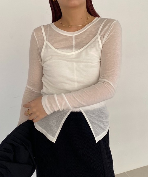 AGAWD(アガウド)の「〈AGAWD/アガウド〉シアーキャミレイヤードT(Tシャツ/カットソー・レディース・ホワイト/ベージュ/ブラック・FREE)」の2枚目の写真