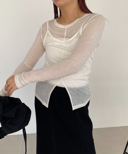 AGAWD(アガウド)の「〈AGAWD/アガウド〉シアーキャミレイヤードT(Tシャツ/カットソー・レディース・ホワイト/ベージュ/ブラック・FREE)」の5枚目の写真