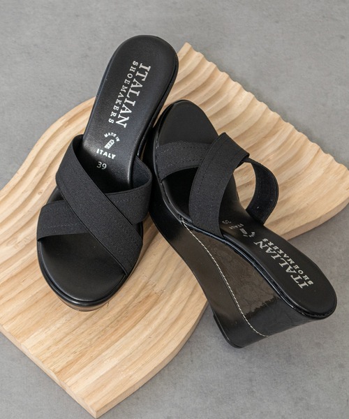 ITALIAN SHOEMAKERS(イタリアンシューメーカー)の「【ITALIAN SHOEMAKERS】クロスベルト厚底コンビウェッジミュール(942323)(サンダル・レディース・ブラック・39/35/36/37/38)」の8枚目の写真