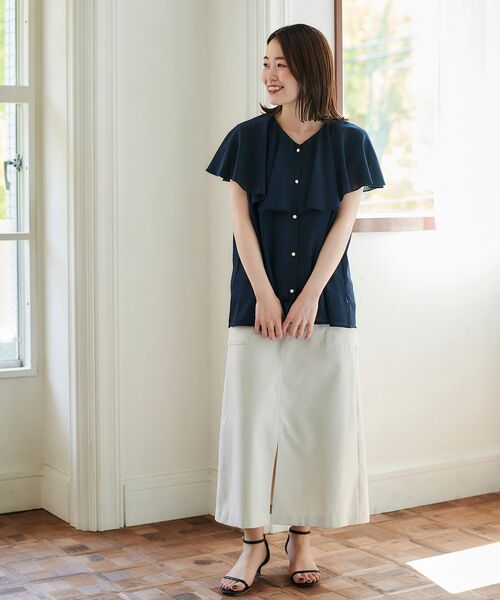 le.coeur blanc(ルクールブラン)の「シアーギンガムケープブラウス(シャツ/ブラウス・レディース・グリーン/ネイビー・38)」の17枚目の写真