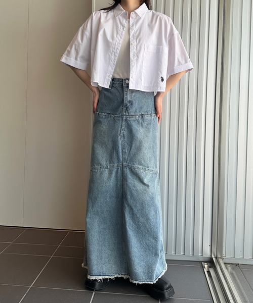 U.S. POLO ASSN.(ユーエスポロアッスン)の「RANAN/solleim別注【U.S.POLO ASSN.】ビックポケットクロップド刺繍シャツ(シャツ/ブラウス・レディース・ライトブルー/オフホワイト/ライトグレー・M/L)」の16枚目の写真