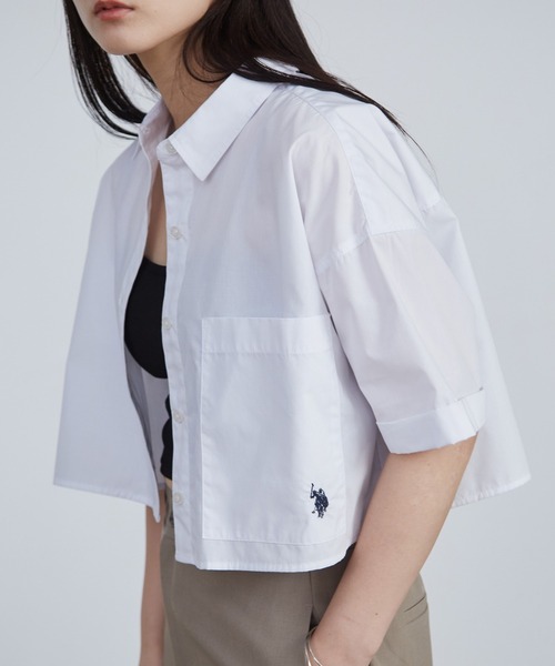 U.S. POLO ASSN.(ユーエスポロアッスン)の「RANAN/solleim別注【U.S.POLO ASSN.】ビックポケットクロップド刺繍シャツ(シャツ/ブラウス・レディース・ライトブルー/オフホワイト/ライトグレー・M/L)」の4枚目の写真
