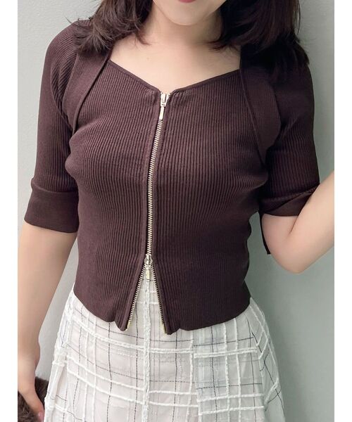 MERCURYDUO（マーキュリーデュオ）の「フロントZIPニット（ニット/セーター・レディース・ピンク/ブラック/ダークブラウン・FREE）」の2枚目の写真