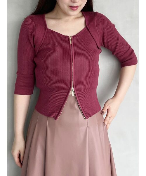 MERCURYDUO（マーキュリーデュオ）の「フロントZIPニット（ニット/セーター・レディース・ピンク/ブラック/ダークブラウン・FREE）」の3枚目の写真