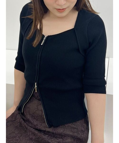 MERCURYDUO（マーキュリーデュオ）の「フロントZIPニット（ニット/セーター・レディース・ピンク/ブラック/ダークブラウン・FREE）」の4枚目の写真