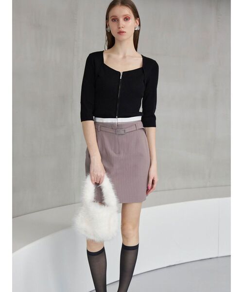 MERCURYDUO（マーキュリーデュオ）の「フロントZIPニット（ニット/セーター・レディース・ピンク/ブラック/ダークブラウン・FREE）」の5枚目の写真