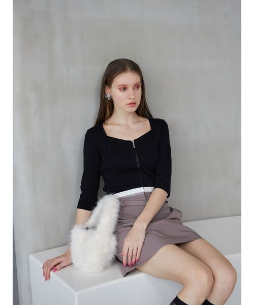 MERCURYDUO（マーキュリーデュオ）の「フロントZIPニット（ニット/セーター・レディース・ピンク/ブラック/ダークブラウン・FREE）」の7枚目の写真