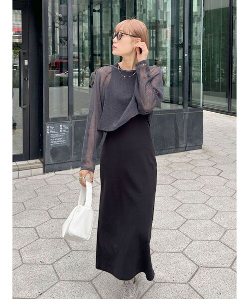 Ungrid(アングリッド)の「ショートメッシュロングスリーブTee(Tシャツ/カットソー・レディース・チャコールグレー/アイボリー/ターコイズブルー・FREE)」の22枚目の写真