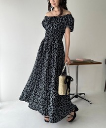 one after another NICE CLAUP | シャーリングパフスリーブワンピース【Ｓ/Ｍサイズ展開】(ワンピース)