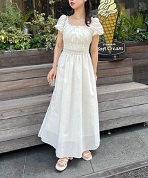 one after another NICE CLAUP | シャーリングパフスリーブワンピース【Ｓ/Ｍサイズ展開】(ワンピース)