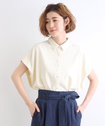 ◆【洗える・防シワ・UVカット】パール調釦とろみシャツ