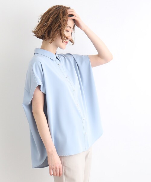 grove(グローブ)の「◆【洗える・防シワ・UVカット】パール調釦とろみシャツ(シャツ/ブラウス・レディース・スミクロ/サックスブルー/オフホワイト・02/03/01/04/05)」の9枚目の写真
