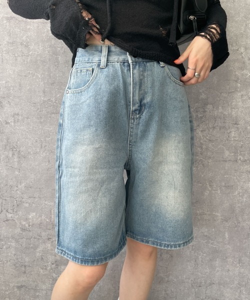 dispark(ディスパーク)の「DISPARK/ワイドハーフデニムパンツ(デニムパンツ・レディース・ブルー系1/スミクロ・SMALL/MEDIUM)」の1枚目の写真