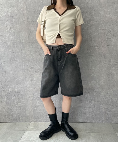 dispark(ディスパーク)の「DISPARK/ワイドハーフデニムパンツ(デニムパンツ・レディース・ブルー系1/スミクロ・SMALL/MEDIUM)」の19枚目の写真