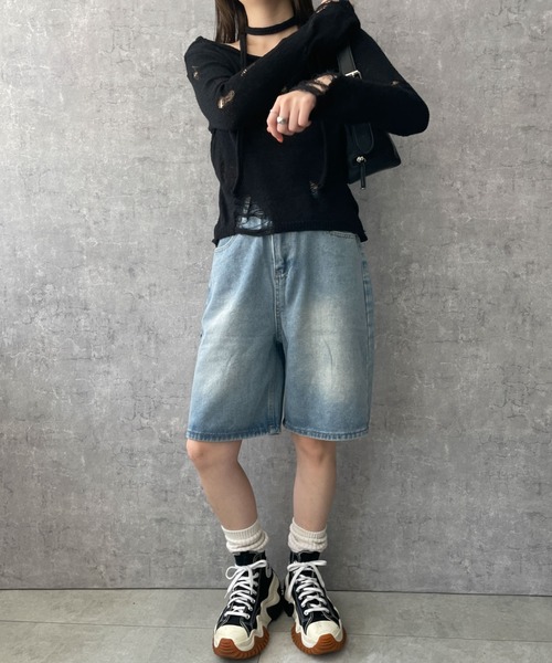 dispark(ディスパーク)の「DISPARK/ワイドハーフデニムパンツ(デニムパンツ・レディース・ブルー系1/スミクロ・SMALL/MEDIUM)」の18枚目の写真