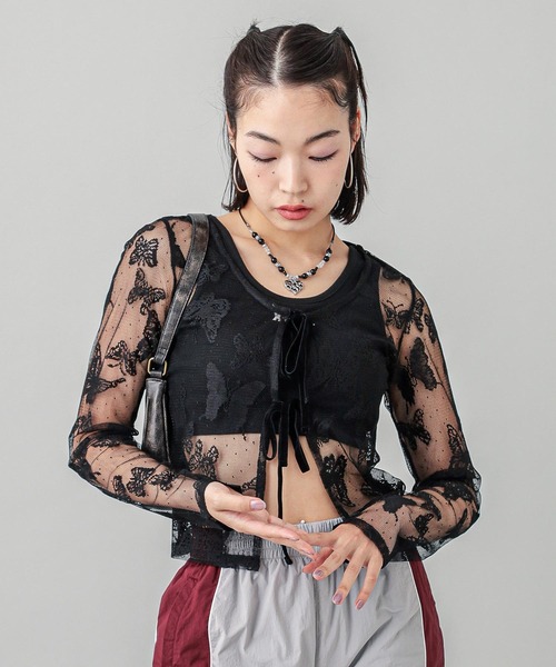 X-girl（エックスガール）の「BUTTERFLY LACE CARDIGAN（カーディガン