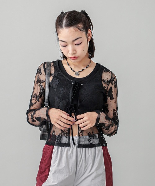 X-girl（エックスガール）の「BUTTERFLY LACE CARDIGAN（カーディガン/ボレロ・レディース・ブラック/ホワイト・S/M）」の4枚目の写真