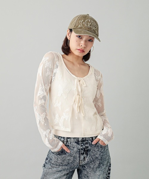 X-girl（エックスガール）の「BUTTERFLY LACE CARDIGAN（カーディガン/ボレロ・レディース・ブラック/ホワイト・S/M）」の9枚目の写真