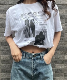 記事プリント半袖Tシャツ
