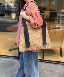 雑材編み込みトライアングルトート