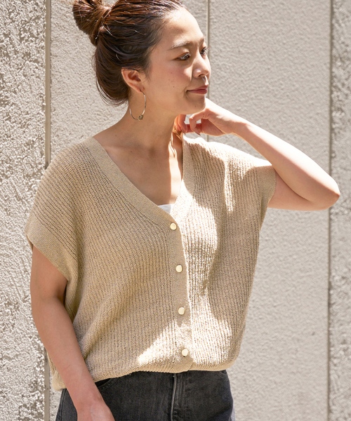 B.C STOCK（ベーセーストック）の「《追加2》リネンコットンベスト（ベスト・レディース・ブラック/ホワイト/ベージュ・FREE）」の3枚目の写真