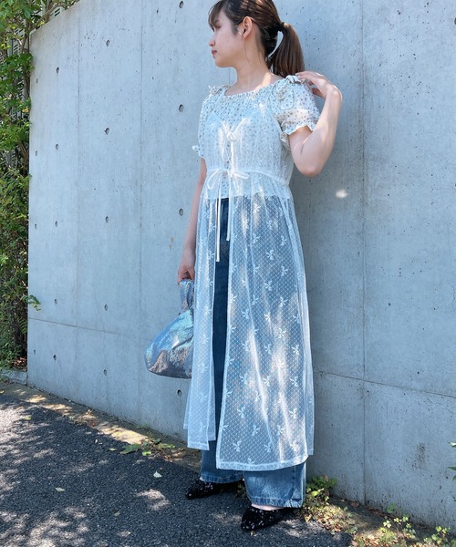 AS KNOW AS plus(アズノゥアズプラス)の「◎アソートリボンシアーキャミワンピース(ワンピース・レディース・ホワイト系/ブラック系/アイボリー系・FREE)」の7枚目の写真