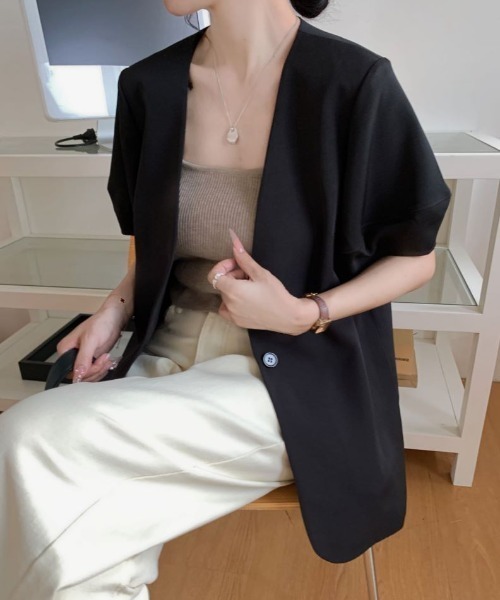 ABITOKYO(アビトーキョー)の「バルーン袖ノーカラージャケット(ノーカラージャケット・レディース・ベージュ/ブラック・L/M/XL)」の8枚目の写真