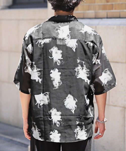 LUXSTYLE(ラグスタイル)の「総柄オーガンジー半袖シャツ(シャツ/ブラウス・メンズ・ブラック/ホワイト・L/M)」の13枚目の写真
