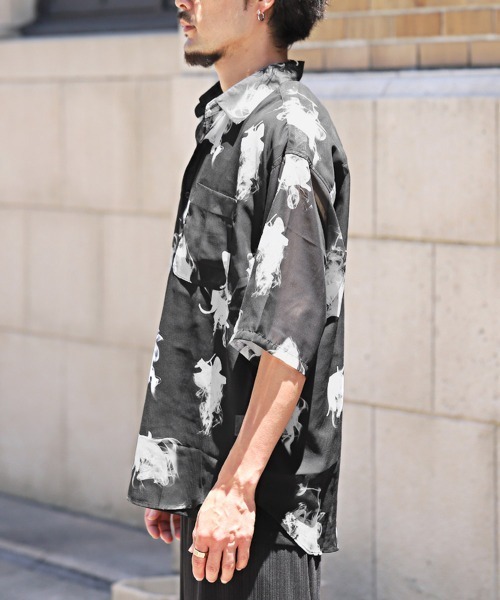 LUXSTYLE(ラグスタイル)の「総柄オーガンジー半袖シャツ(シャツ/ブラウス・メンズ・ブラック/ホワイト・L/M)」の12枚目の写真