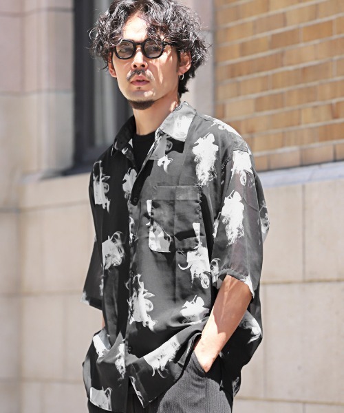 LUXSTYLE(ラグスタイル)の「総柄オーガンジー半袖シャツ(シャツ/ブラウス・メンズ・ブラック/ホワイト・L/M)」の11枚目の写真