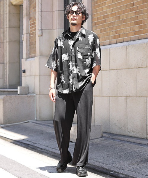 LUXSTYLE(ラグスタイル)の「総柄オーガンジー半袖シャツ(シャツ/ブラウス・メンズ・ブラック/ホワイト・L/M)」の10枚目の写真