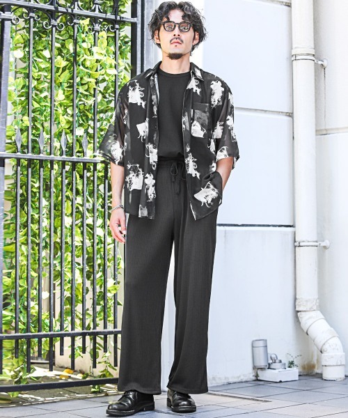 LUXSTYLE(ラグスタイル)の「総柄オーガンジー半袖シャツ(シャツ/ブラウス・メンズ・ブラック/ホワイト・L/M)」の9枚目の写真