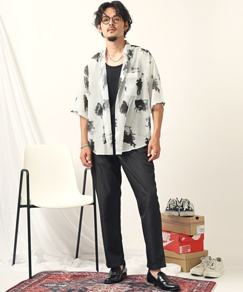 LUXSTYLE(ラグスタイル)の「総柄オーガンジー半袖シャツ(シャツ/ブラウス・メンズ・ブラック/ホワイト・L/M)」の8枚目の写真