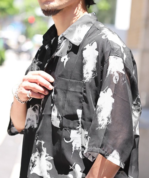 LUXSTYLE(ラグスタイル)の「総柄オーガンジー半袖シャツ(シャツ/ブラウス・メンズ・ブラック/ホワイト・L/M)」の22枚目の写真