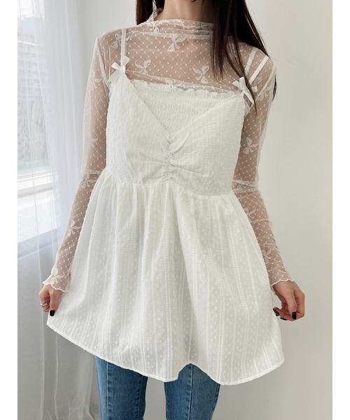 WC（ダブル シー）の「リボンレースキャミチュニック（その他トップス・レディース・ブラック/ホワイト・FREE）」の2枚目の写真