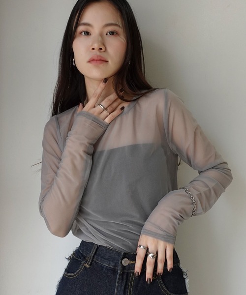 CORNERS(コーナーズ)の「パワーメッシュロンT(Tシャツ/カットソー・レディース・ブラック/グレイッシュベージュ/オリーブ・M)」の3枚目の写真