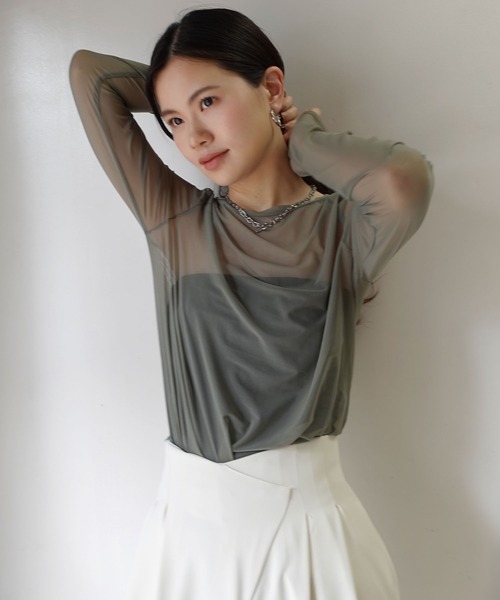 CORNERS(コーナーズ)の「パワーメッシュロンT(Tシャツ/カットソー・レディース・ブラック/グレイッシュベージュ/オリーブ・M)」の4枚目の写真