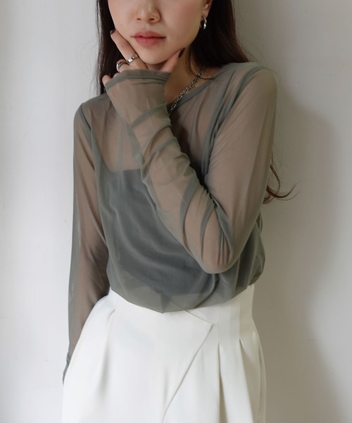 CORNERS(コーナーズ)の「パワーメッシュロンT(Tシャツ/カットソー・レディース・ブラック/グレイッシュベージュ/オリーブ・M)」の5枚目の写真