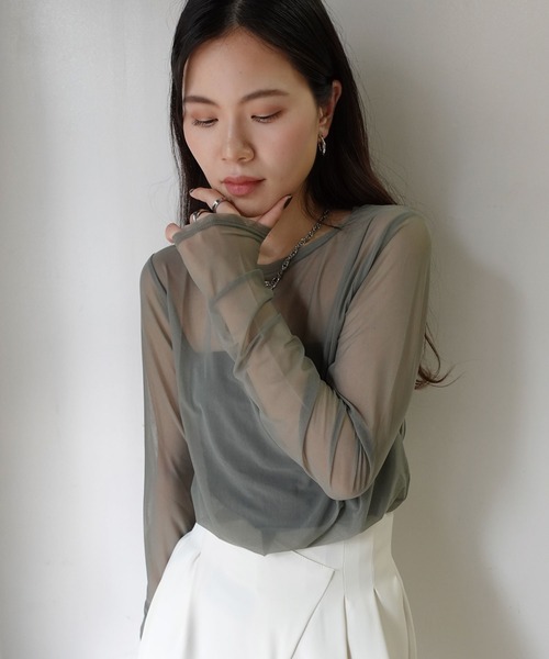 CORNERS(コーナーズ)の「パワーメッシュロンT(Tシャツ/カットソー・レディース・ブラック/グレイッシュベージュ/オリーブ・M)」の6枚目の写真