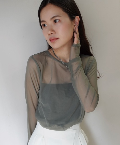 CORNERS(コーナーズ)の「パワーメッシュロンT(Tシャツ/カットソー・レディース・ブラック/グレイッシュベージュ/オリーブ・M)」の7枚目の写真
