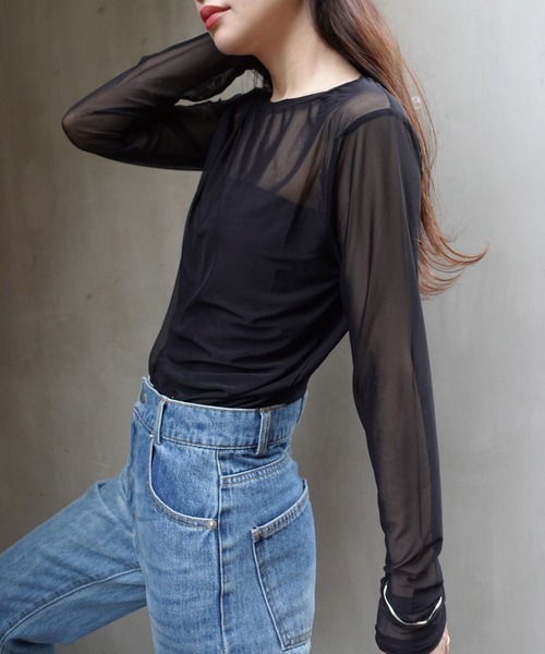 CORNERS(コーナーズ)の「パワーメッシュロンT(Tシャツ/カットソー・レディース・ブラック/グレイッシュベージュ/オリーブ・M)」の8枚目の写真