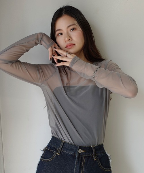 CORNERS(コーナーズ)の「パワーメッシュロンT(Tシャツ/カットソー・レディース・ブラック/グレイッシュベージュ/オリーブ・M)」の14枚目の写真